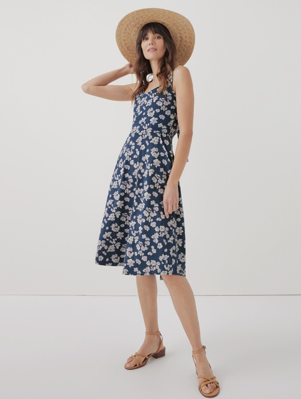 Pact Organic Cotton French Navy Shoreline Fit And Flare Tie Back Dress